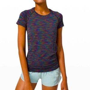 Lululemon Short Sleeve Swiftly Top 2.0 Love Black Rainbow Special RARE 8